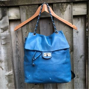 Blue Leather Backpack Shoulder bag Italian